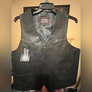 NWT - Men’s Genuine Leather Black Biker Vest. Size 44